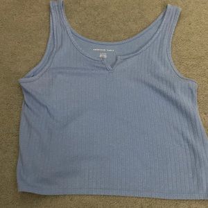 Blue crop tank top with small cut out